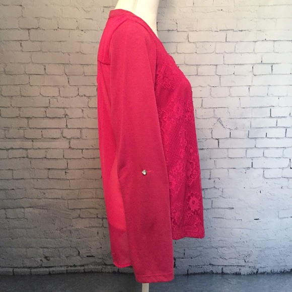 Fuchsia V-Neck Sheer Blouse Size XL - Picture 3 of 8